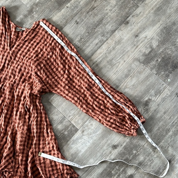 ASOS GINGHAM LONG SLEEVE TRAPEZE MINI DRESS - Picture 4 of 9